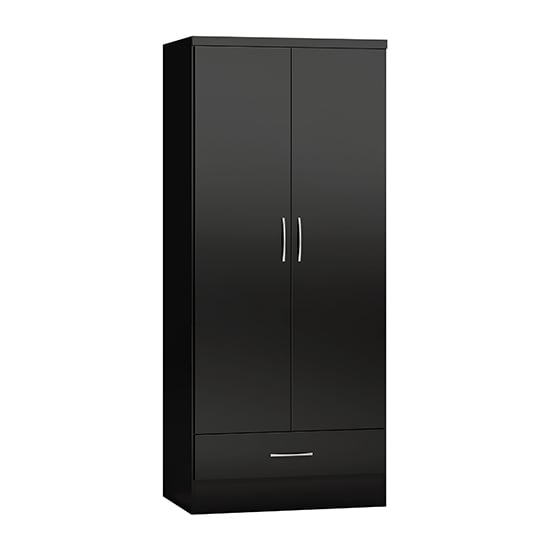 Product photograph of Mack High Gloss Wardrobe With 2 Doors 1 Drawer In Black from Furniture in Fashion