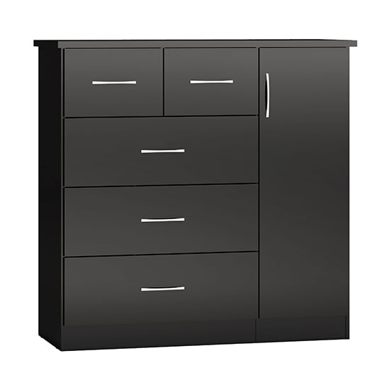 Photo of Mack high gloss sideboard with 1 door 5 drawers in black