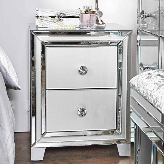 Product photograph of Mack Mirrored Bedside Cabinet With 2 Drawers In Grey from Furniture in Fashion