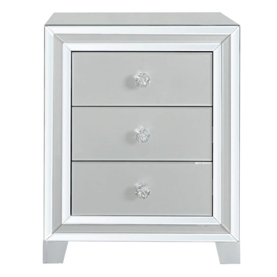 Mack Mirrored Bedside Cabinet With 3 Drawers In Grey