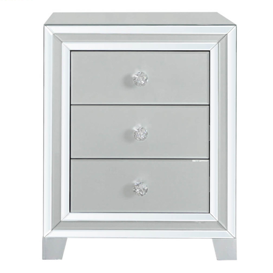 Mack Mirrored Bedside With 3 Drawers In Grey Furniture in Fashion