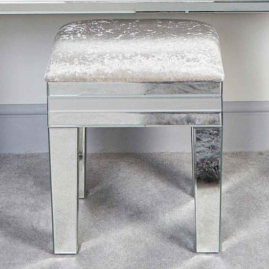 Product photograph of Mack Mirrored Dressing Stool In Grey from Furniture in Fashion