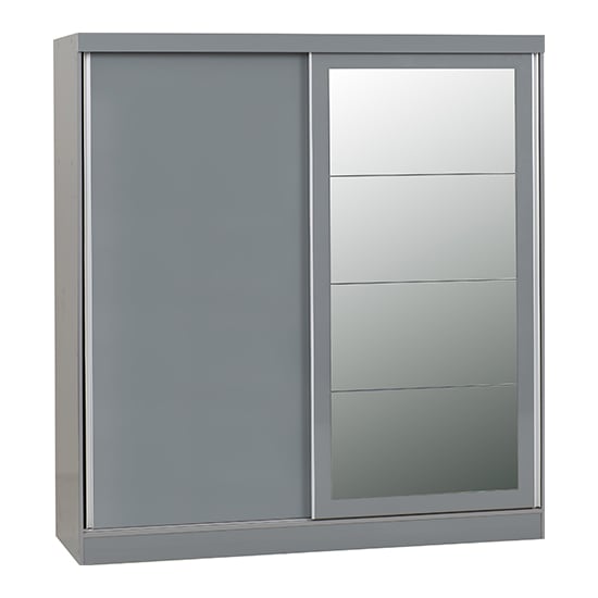 Mack Mirrored High Gloss Sliding Wardrobe With 2 Doors In Grey_2