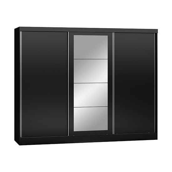 Mack Mirrored High Gloss Sliding Wardrobe With 3 Doors In Black