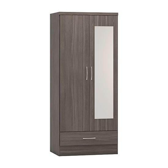 Product photograph of Mack Mirrored Wardrobe With 2 Door 1 Drawer In Black Wood Grain from Furniture in Fashion