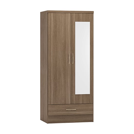 Product photograph of Mack Mirrored Wardrobe With 2 Door 1 Drawer In Rustic Oak Effect from Furniture in Fashion