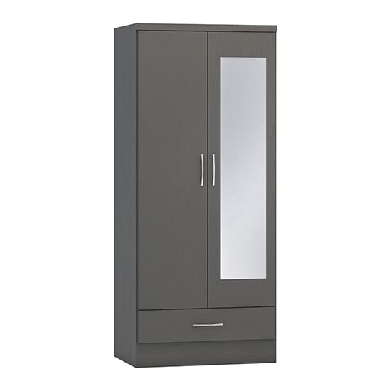 Photo of Mack mirrored wardrobe with 2 doors 1 drawer in 3d effect grey