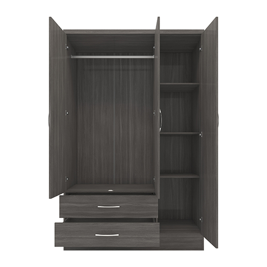 Mack Wooden Wardrobe With 3 Doors 2 Drawers In Black