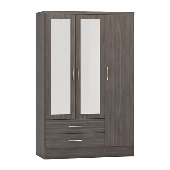 Product photograph of Mack Mirrored Wardrobe With 3 Door 2 Drawer In Black Wood Grain from Furniture in Fashion