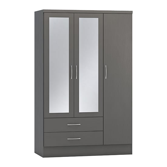 Read more about Mack mirrored wardrobe with 3 doors 2 drawers in 3d effect grey