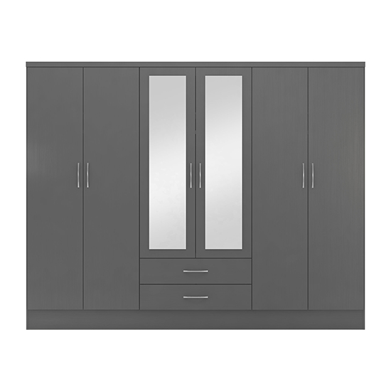 Mack Wooden Wardrobe With 6 Doors 2 Drawers In Grey