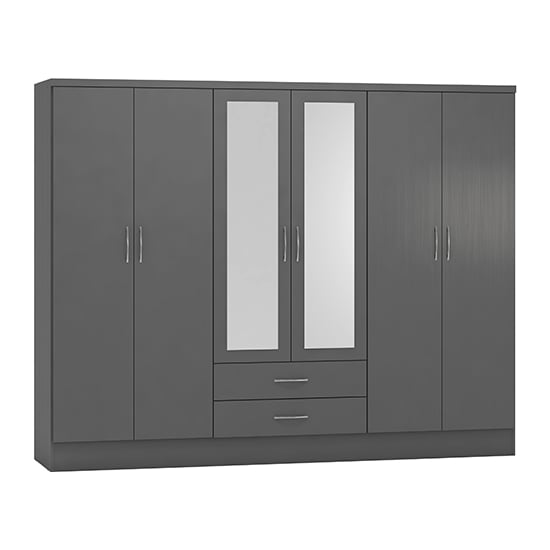 Photo of Mack mirrored wardrobe with 6 doors 2 drawers in 3d effect grey