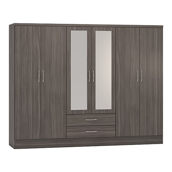 Photo of Mack mirrored wardrobe with 6 doors in black wood grain