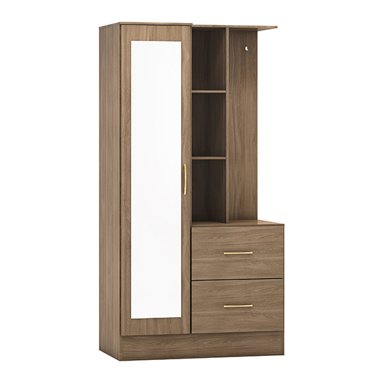 Mack Mirrored Wardrobe With Open Shelf In Rustic Oak Effect Furniture