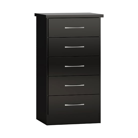 Product photograph of Mack Narrow High Gloss Chest Of 5 Drawers In Black from Furniture in Fashion