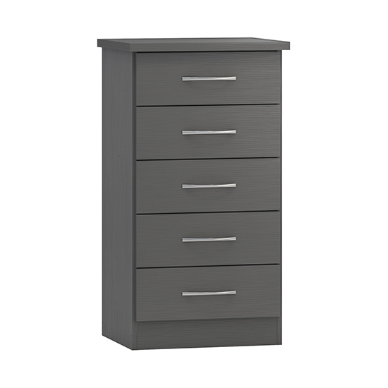 Product photograph of Mack Narrow Wooden Chest Of 5 Drawers In 3d Effect Grey from Furniture in Fashion