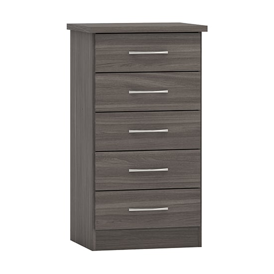 Mack Narrow Wooden Chest Of 5 Drawers In Black Wood Grain