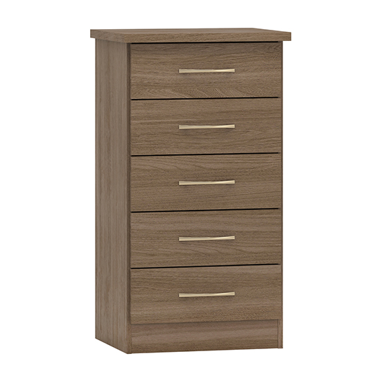 Mack Narrow Wooden Chest Of 5 Drawers In Rustic Oak Effect Furniture