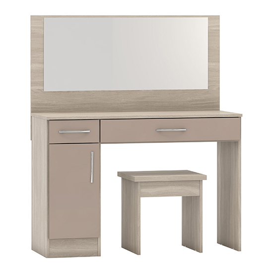 Mack Gloss Vanity And Dressing Table Set In Oyster And Light Oak