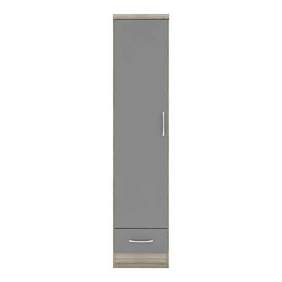 Mack Light Oak Wooden Wardrobe With 1 Door Grey Gloss Front