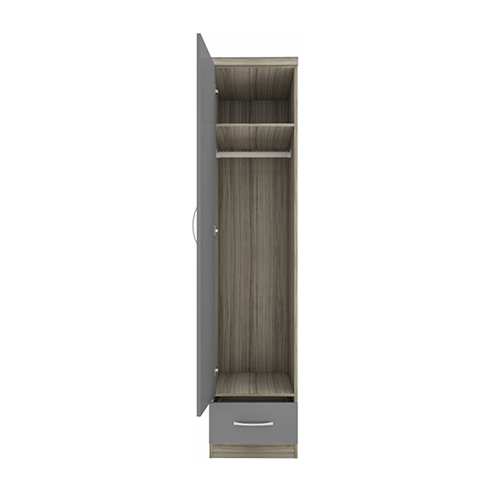 Mack Light Oak Wooden Wardrobe With 1 Door Grey Gloss Front
