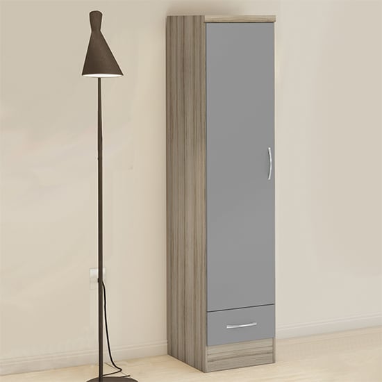 Mack Wardrobe With 1 Door 1 Drawer In Grey And Light Oak