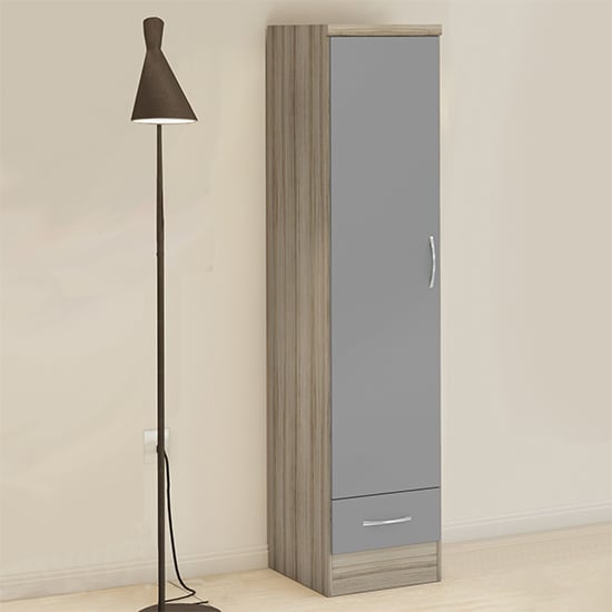 Photo of Mack wardrobe with 1 door 1 drawer in grey and light oak