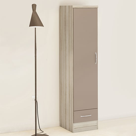 Read more about Mack wardrobe with 1 door 1 drawer in oyster and light oak