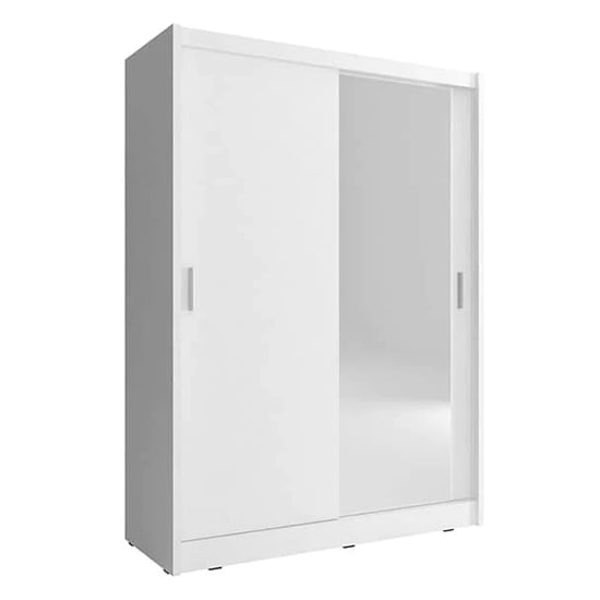 Product photograph of Mack Wooden Wardrobe With 1 Mirrored Sliding Door In Matt White from Furniture in Fashion