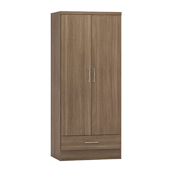 Product photograph of Mack Wooden 2 Doors 1 Drawer Wardrobe In Rustic Oak Effect from Furniture in Fashion