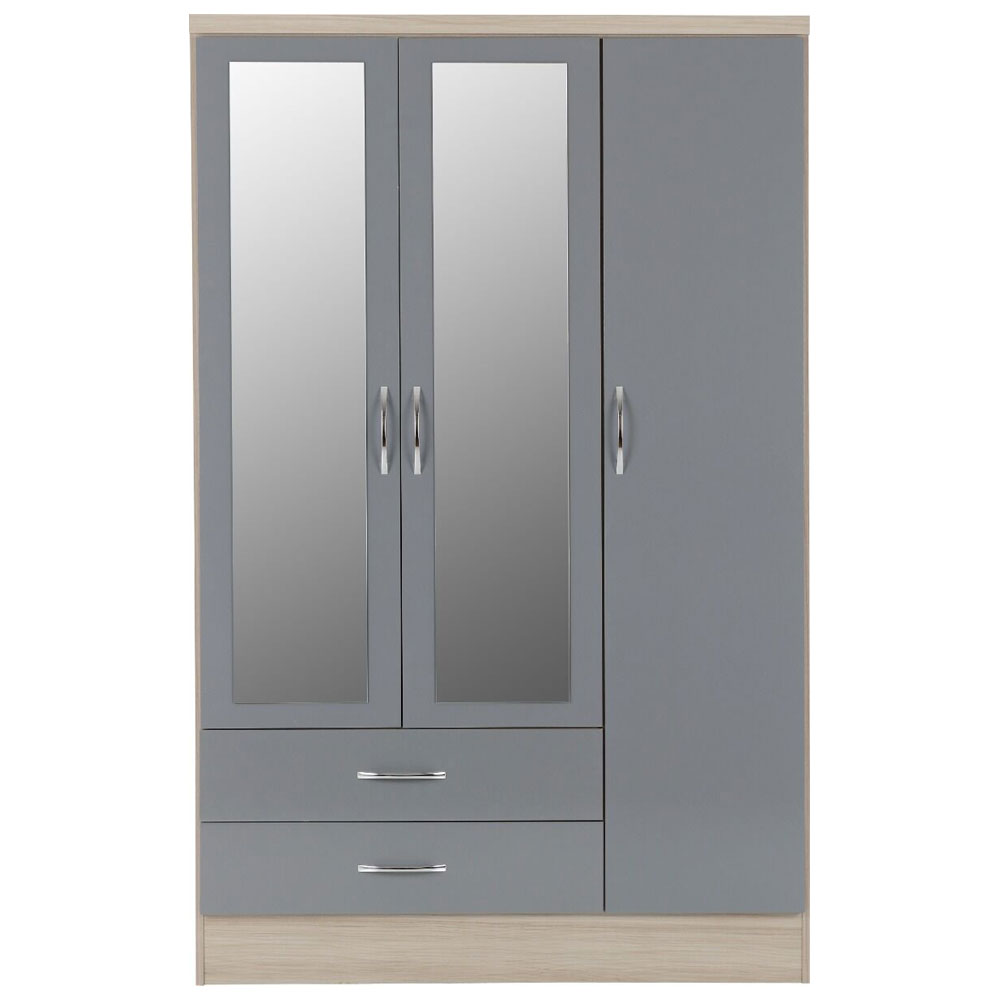 Mack Wooden Bedroom Furniture Set with 3 Doors in Grey Gloss