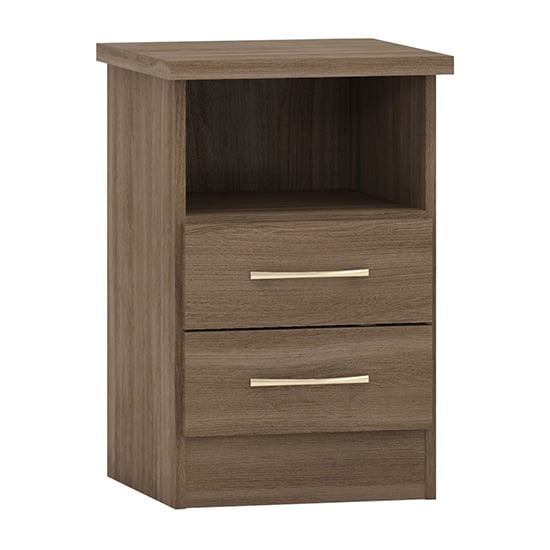 Read more about Mack wooden bedside cabinet with 2 drawers in rustic oak effect