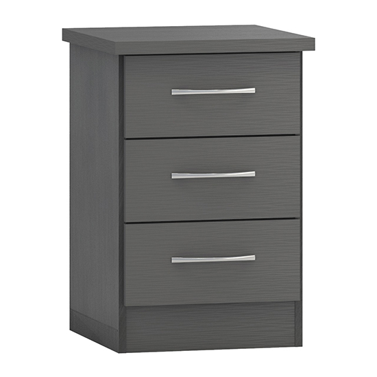 Read more about Mack wooden bedside cabinet with 3 drawers in 3d effect grey
