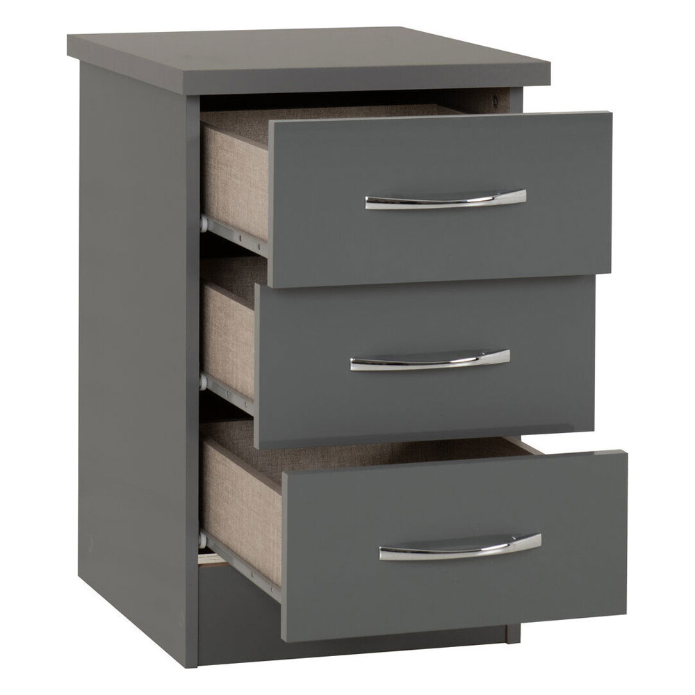 Mack Wooden Bedside Cabinet with 3 Drawers in Grey Gloss