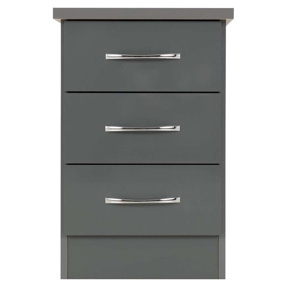 Mack Wooden Bedside Cabinet with 3 Drawers in Grey Gloss
