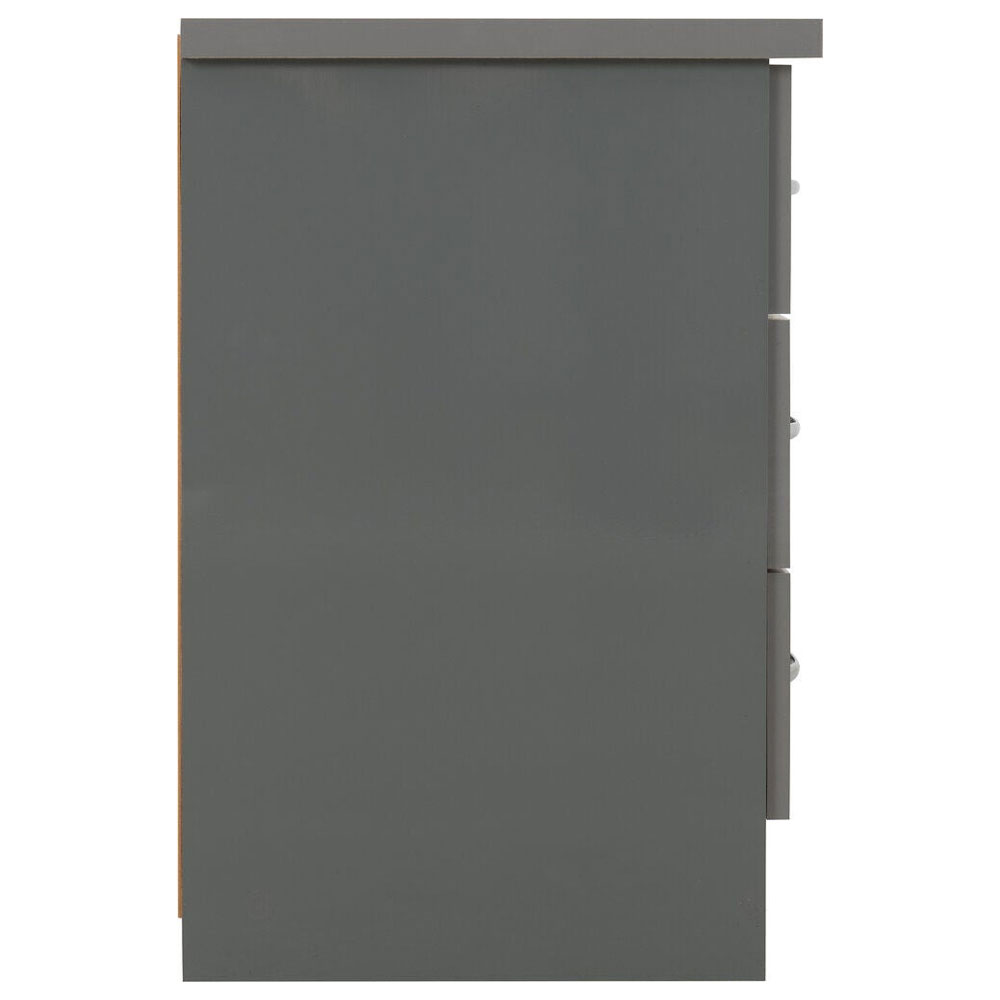 Mack Wooden Bedside Cabinet with 3 Drawers in Grey Gloss