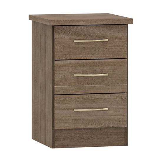 Photo of Mack wooden bedside cabinet with 3 drawers in rustic oak effect