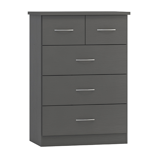 Photo of Mack wooden chest of 5 drawers in 3d effect grey