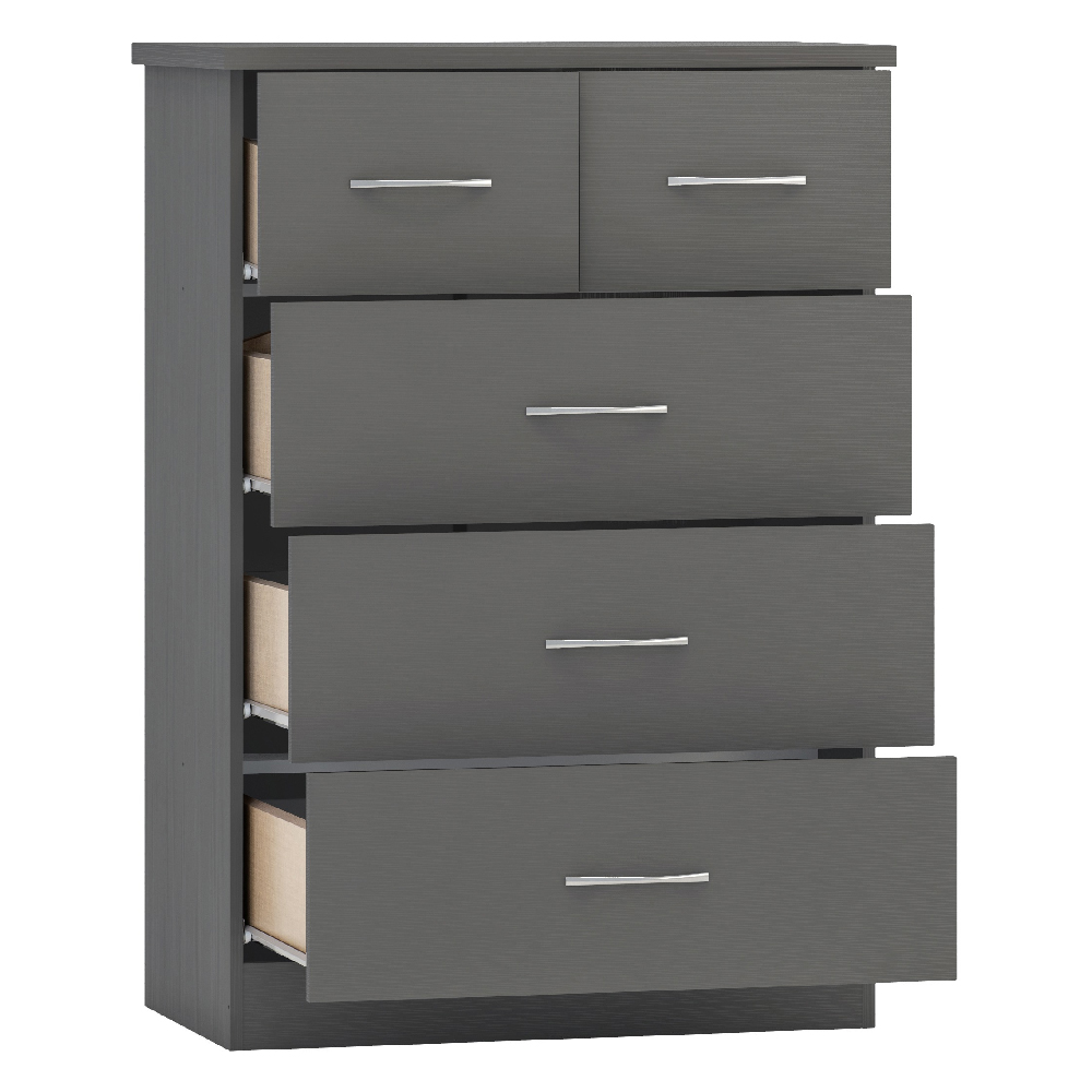 Mack Wooden Chest Of 5 Drawers In Grey