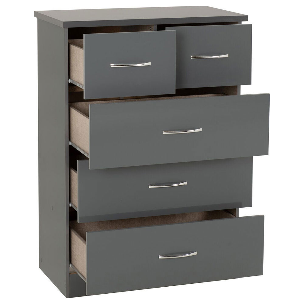 Mack Wooden Chest Of 5 Drawers in Grey Gloss