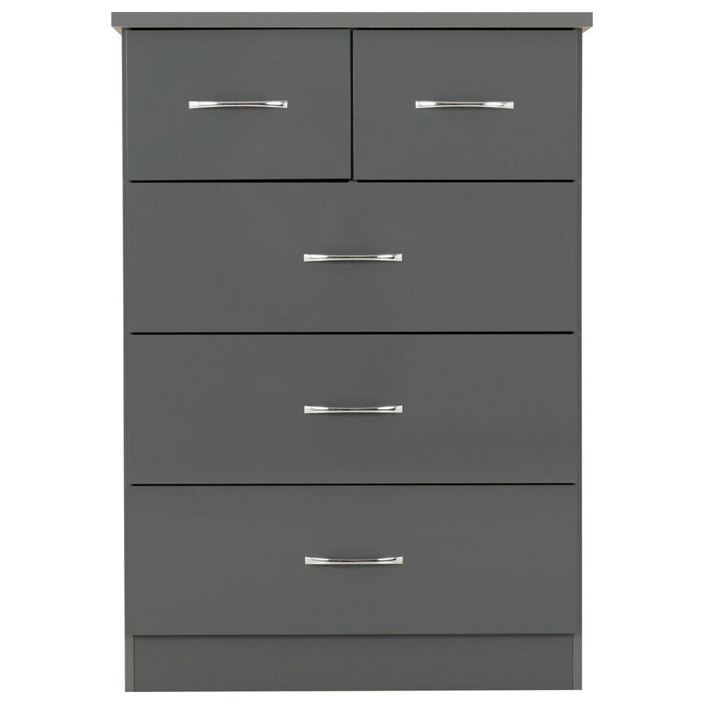 Mack Wooden Chest Of 5 Drawers in Grey Gloss