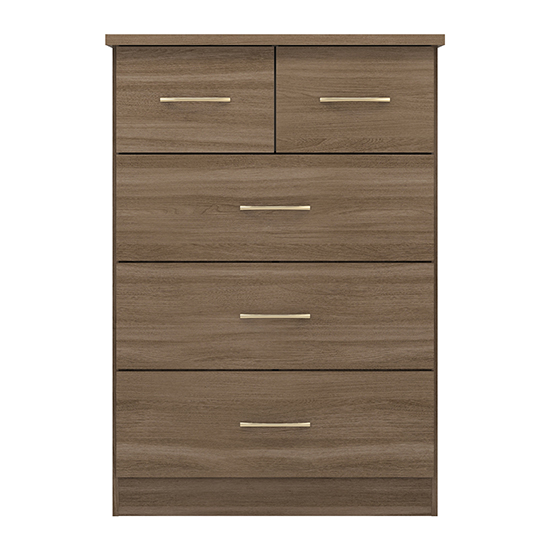Mack Wide Wooden Chest Of 5 Drawers In Rustic Oak