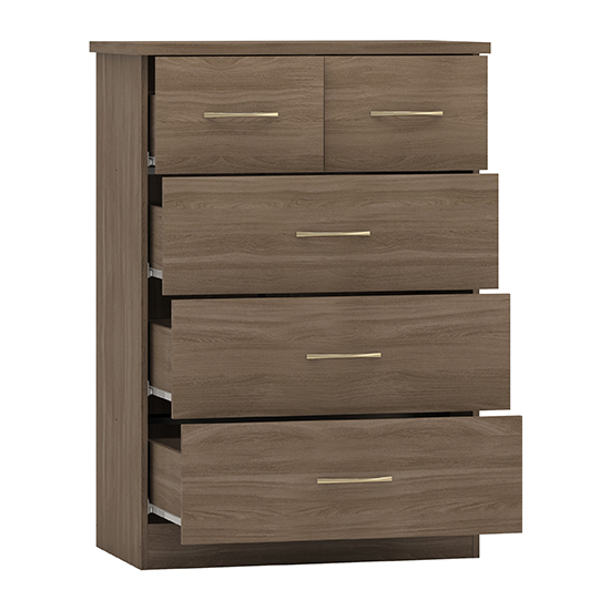 Mack Wide Wooden Chest Of 5 Drawers In Rustic Oak