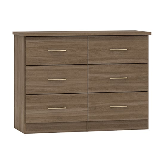 Photo of Mack wooden chest of 6 drawers in rustic oak effect