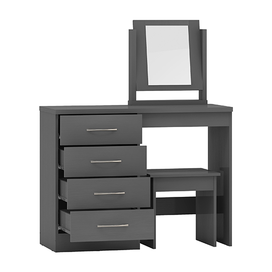 Mack Wooden Dressing Table Set With 4 Drawers In Grey
