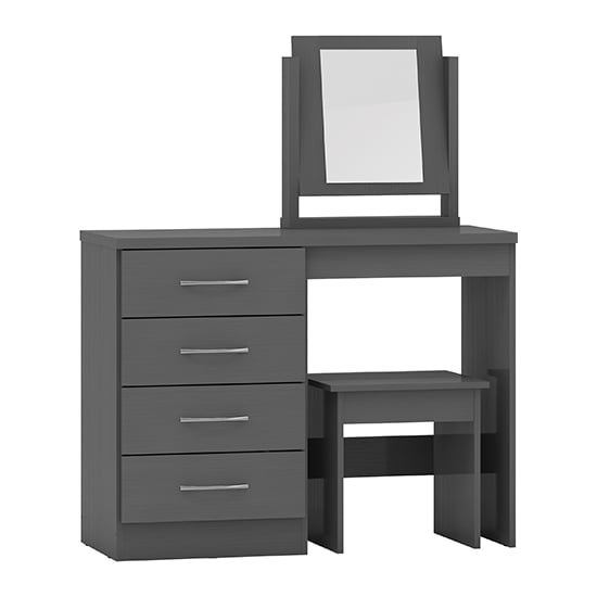 Mack Wooden Dressing Table Set With 4 Drawers In 3D Effect Grey