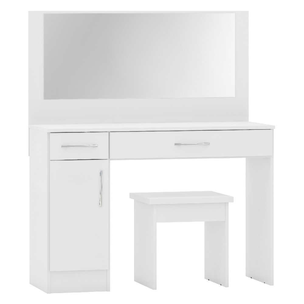 Mack Wooden Dressing Table Set With Gloss Front In White