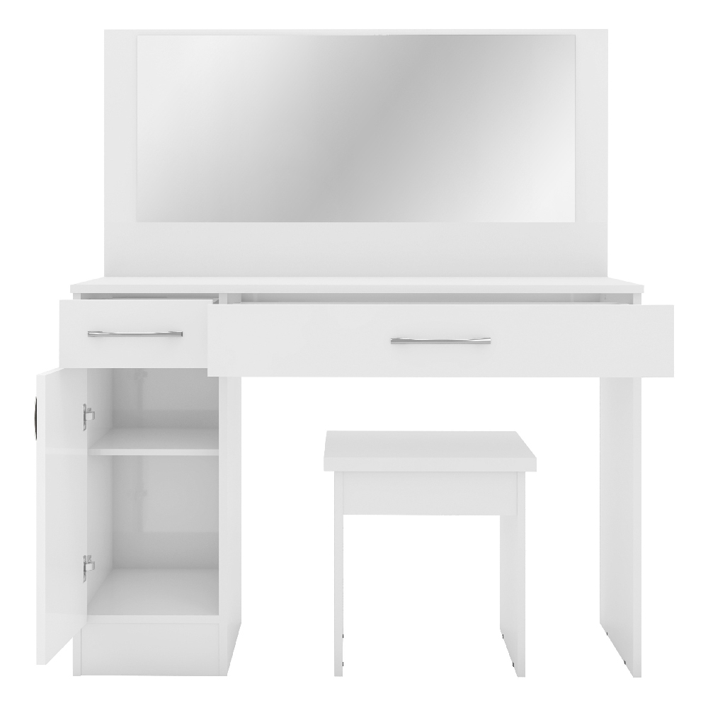 Mack Wooden Dressing Table Set With Gloss Front In White
