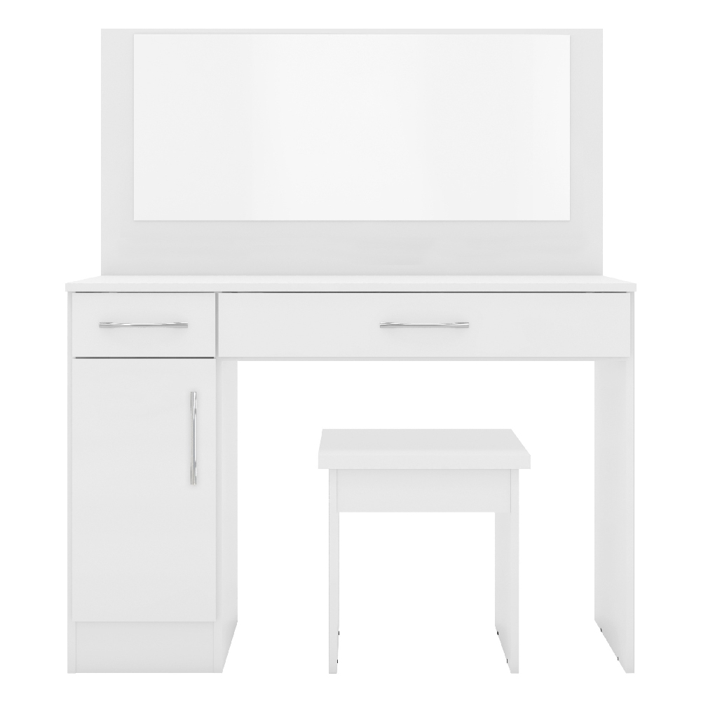 Mack Wooden Dressing Table Set With Gloss Front In White