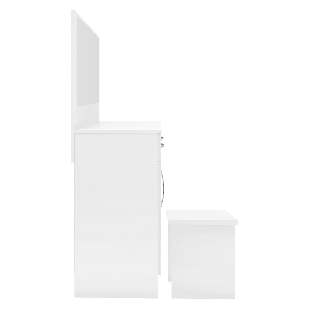 Mack Wooden Dressing Table Set With Gloss Front In White